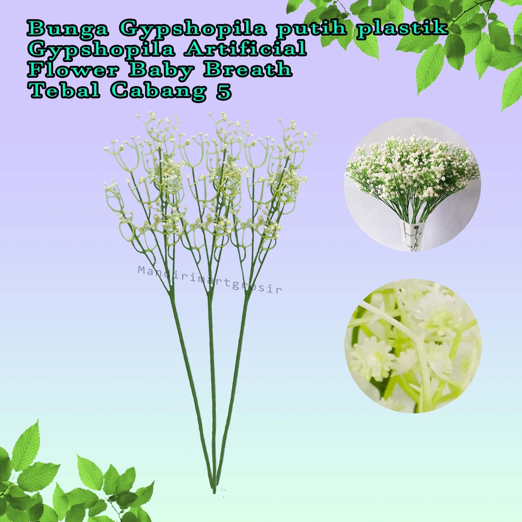 Bunga Gypshopila putih plastik * Gypshopila Artificial Flower * Baby Breath Tebal Cabang 5