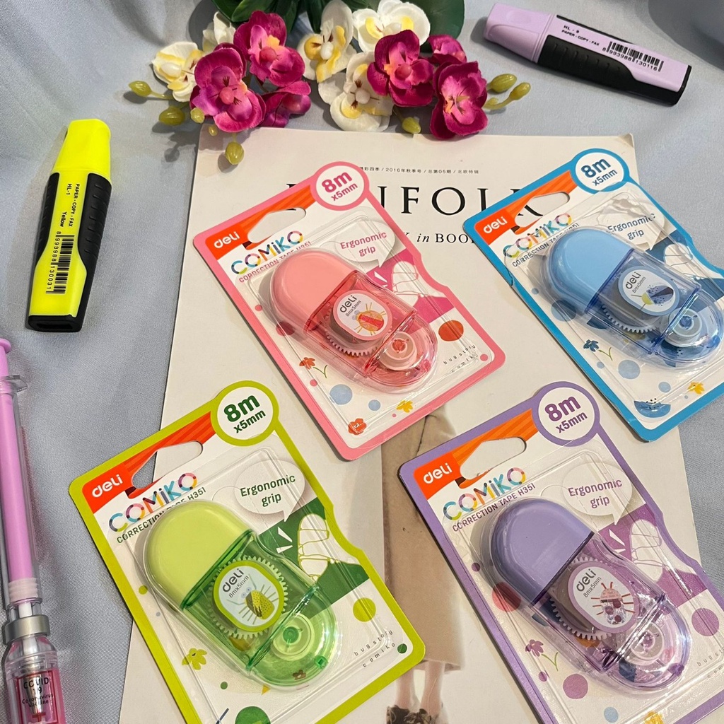 TIP EX DELI H351 CORRECTION TAPE ROLL KERTAS 8m READY 4 PILIHAN WARNA ALAT TULIS SEKOLAH DAN KANTOR HARGA TERMURAH KUALITAS TERJAMIN SPESIAL BISA GROSIR DAN COD