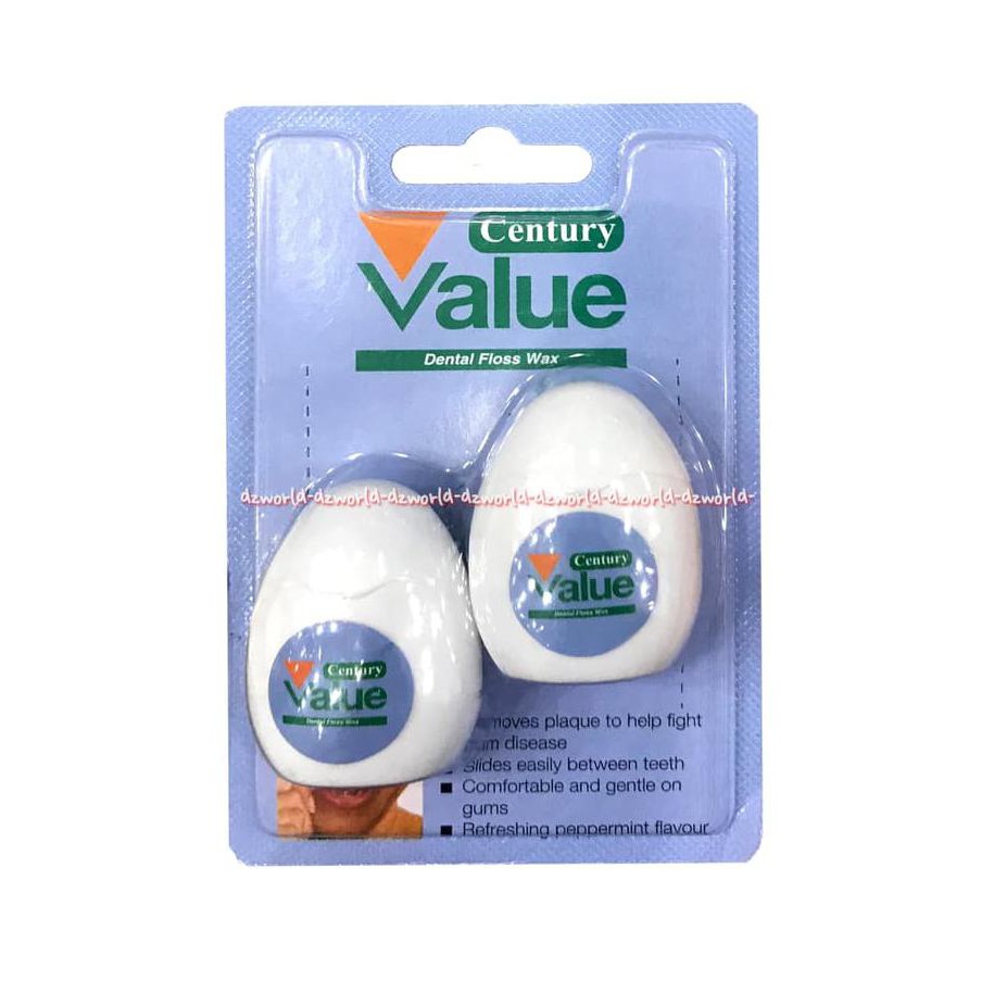 Century Value Dental Floss Wax Isi 2Pcs 10m Benang Gigi Rasa Mint