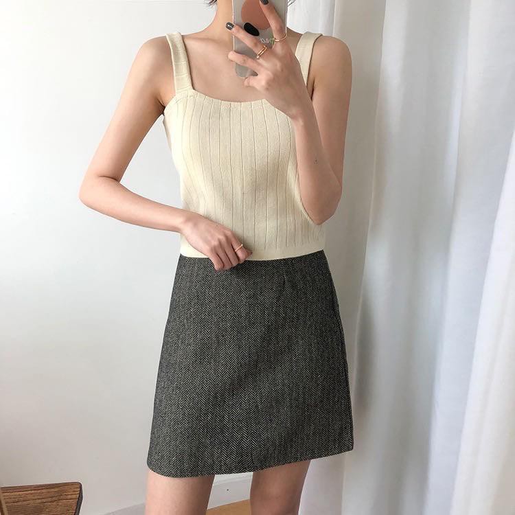 Korean Knit Tank Top | TANK TOP TALI RIB |SALE MURAH 1 KG MUAT 12PC-CREAM