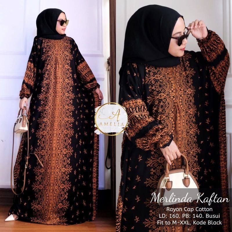 Merlinda Kaftan Wanita Rayon Batik Premium Gamis Jumbo Kekinian Dress Bigsize LD 160 cm