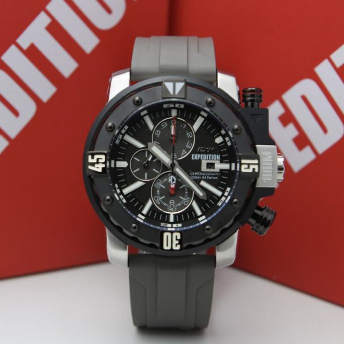 Jam Tangan Expedition Exp 302 Pria Silver Black Grey Rubber Original Rr76Oyyq8F