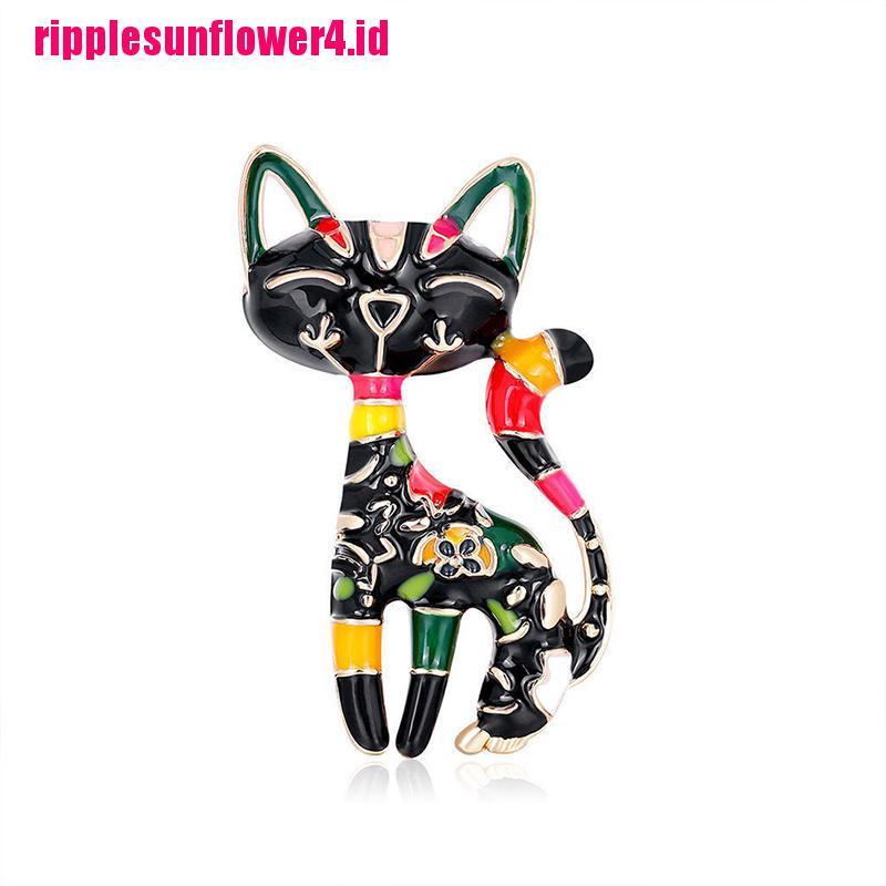 Pin Bros Enamel Bentuk Hewan Kucing Bunga Abstrak Warna-Warni Gaya China