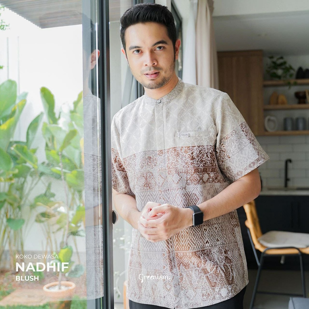 Greenism Sarimbit Motif Nadhira &amp; Nadhif Koko Dad Short Quality Premium Syari'i -  Family Set Sarimbit Greenism