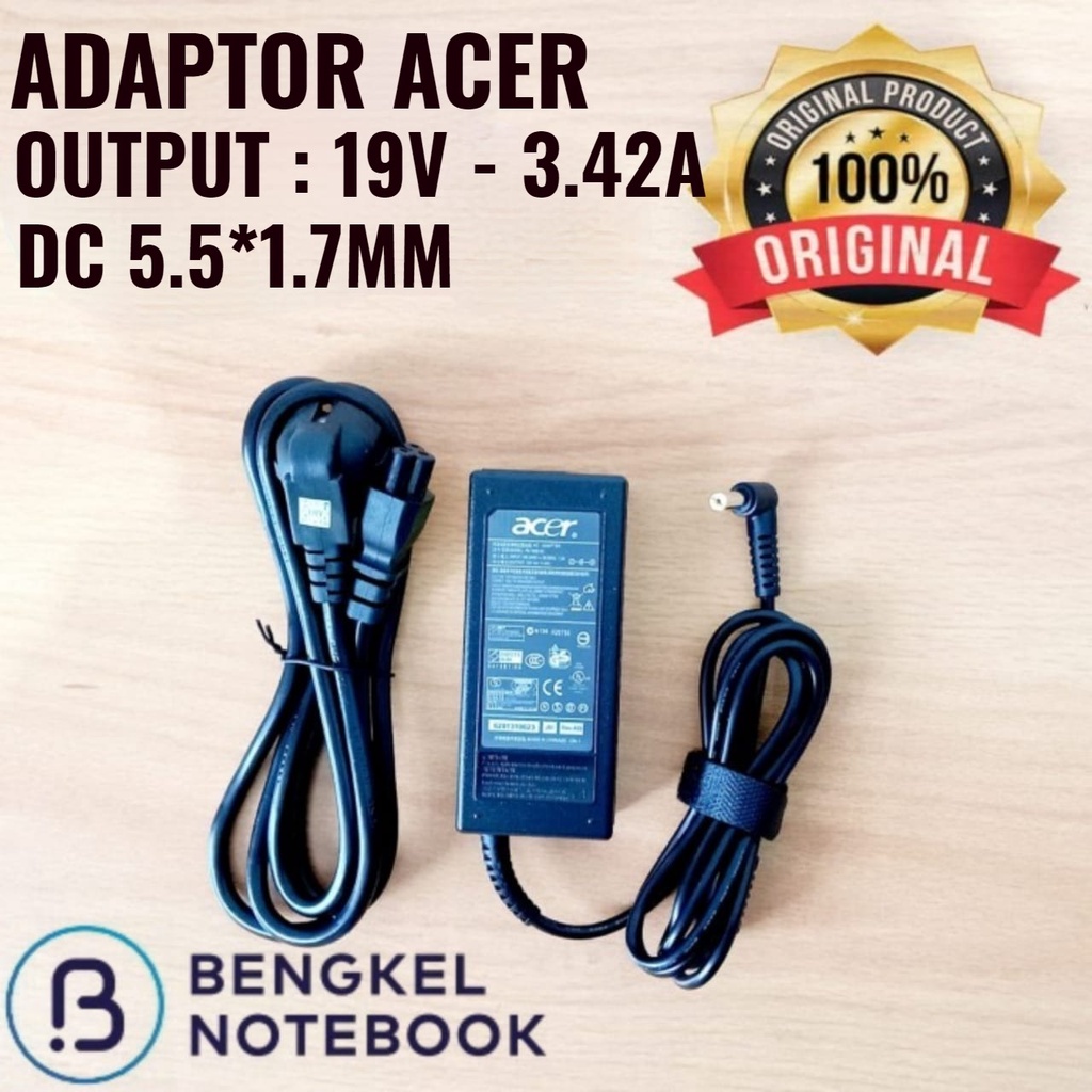 Adaptor Laptop Acer 19v - 3.42A E1-472 3410T 3410G 3410TG 4552G 3810 3810T 3820 3820T E1-470 E5-471 E5-411G E5-411 E1-431 E1-471 4755 5.5 X 1.7 mm