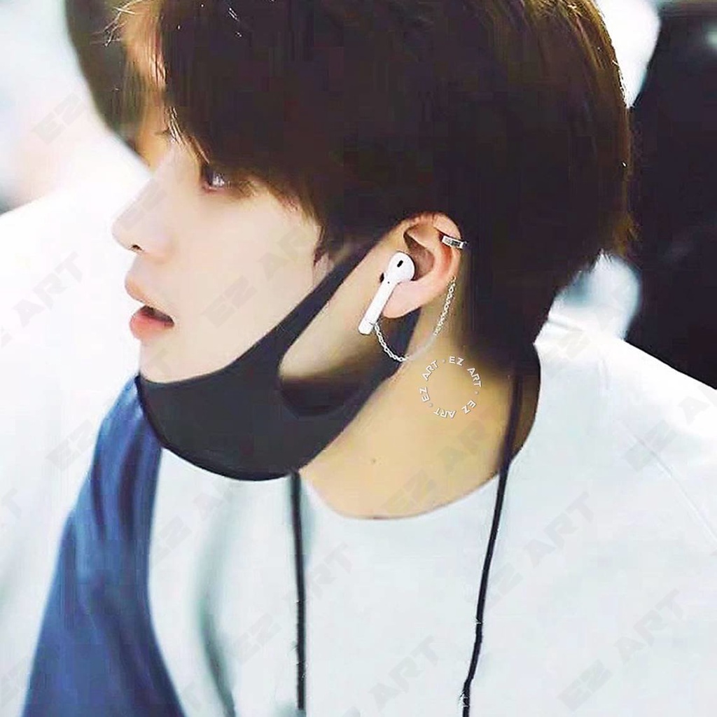 EZPOD ANTING ANTI-HILANG EARPHONE AIRPOD GAYA KOREA KPOP BTS JEPIT TANPA TINDIK PRIA WANITA HITAM SILVER