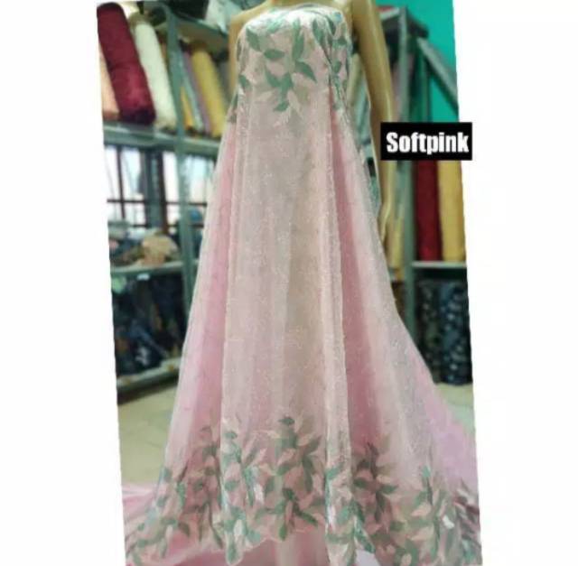 Mh81 Bahan Kain Embroidery Leaves Bahan Tulle Motif Daun Kain Kebaya Shopee Indonesia