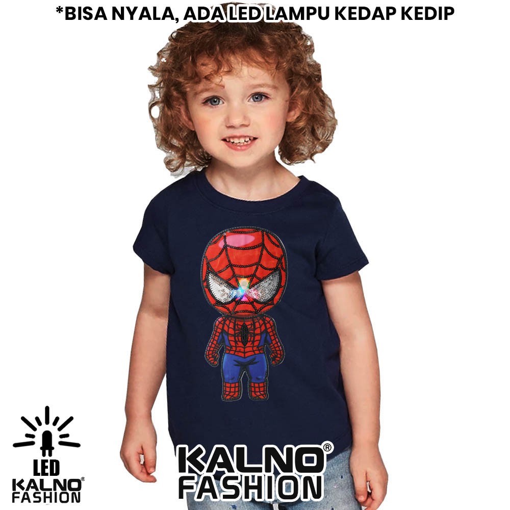 kaos baju anak SPDERMAN 1 LED umur 1 - 7 tahun bisa nyala 1 LED karakter