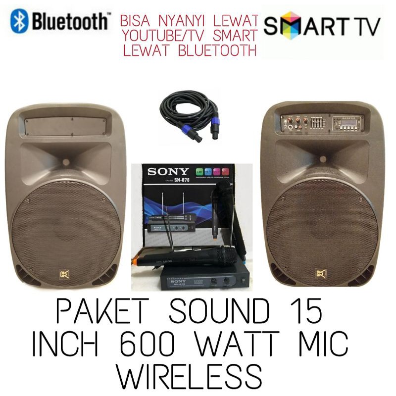 PAKET SOUND 15 INCH AKTIF CVR PROFESIONAL BLUETOOTH MIC WIRELESS 600 WATT