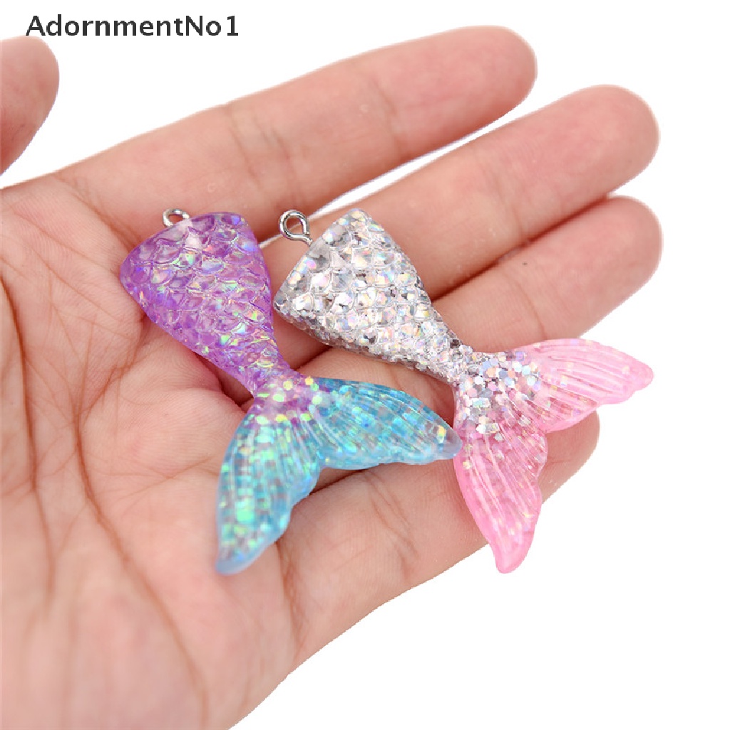 (AdornmentNo1) 10pcs / Set Liontin Bentuk Ekor Mermaid Aksen Glitter Bahan Resin Untuk Perhiasan DIY