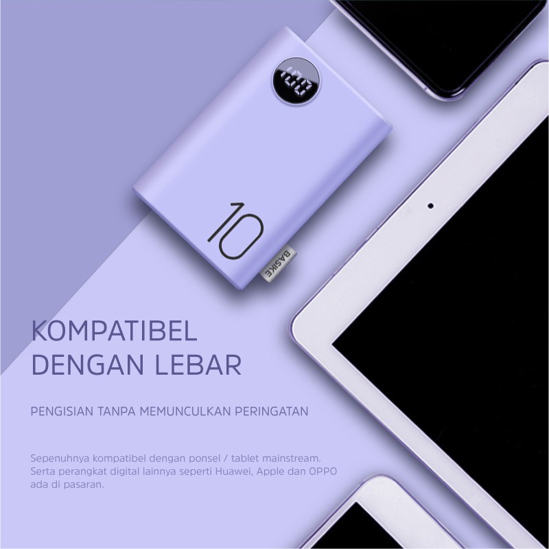 Power Bank Dual USB LCD BASIKE 10000 mAh Mini Murah Fast Charging 2 Input Original Android iPhone