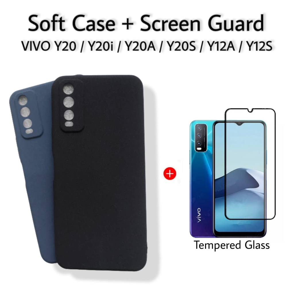 PAKET 2in1 Case VIVO Y20 / Y20i / Y20s / Y20a / Y12a / Y12S Soft Case Matte SAnstone Anti Fingerprint Ultra Thin FREE Tempered Glass Layar Hanphone Warna