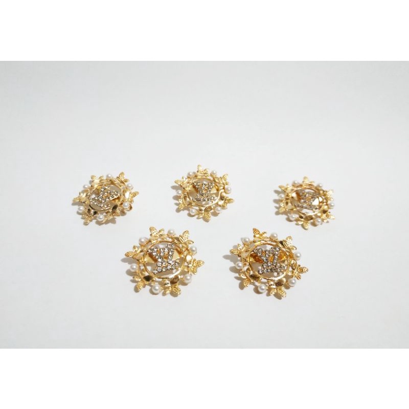 RB12 Bros Elvi Kupu Mutiara Permata Bunga Gold / Silver 2cm