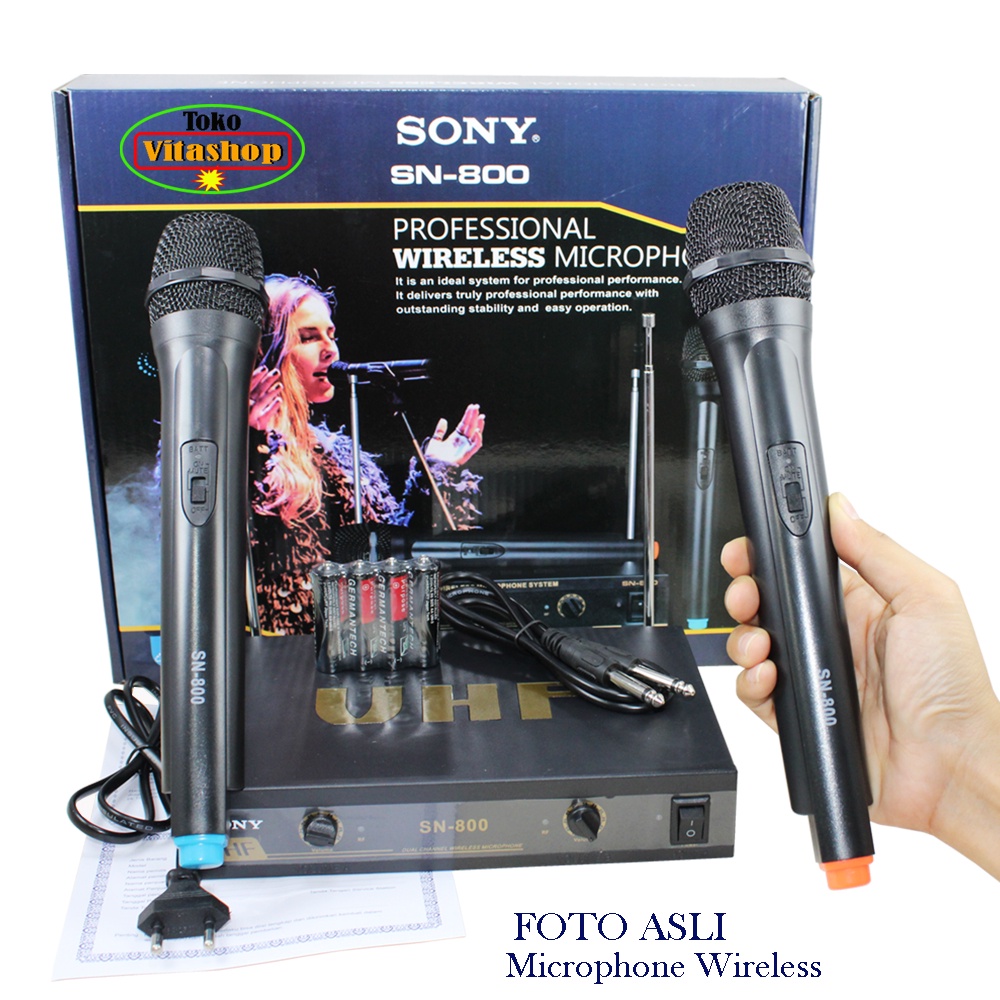 Mic Wireless Sony SN-800 Microphone Genggam Mik Mikropon 2 Handle Mikrofon Karaoke
