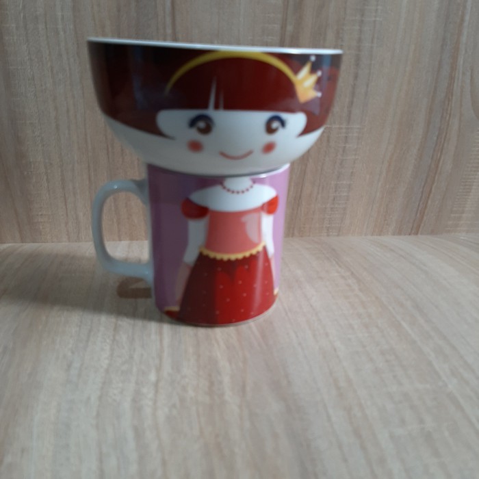 Cangkir Mangkok Keramik Set Karakter Lucu  Mug Bowls Motif Princess