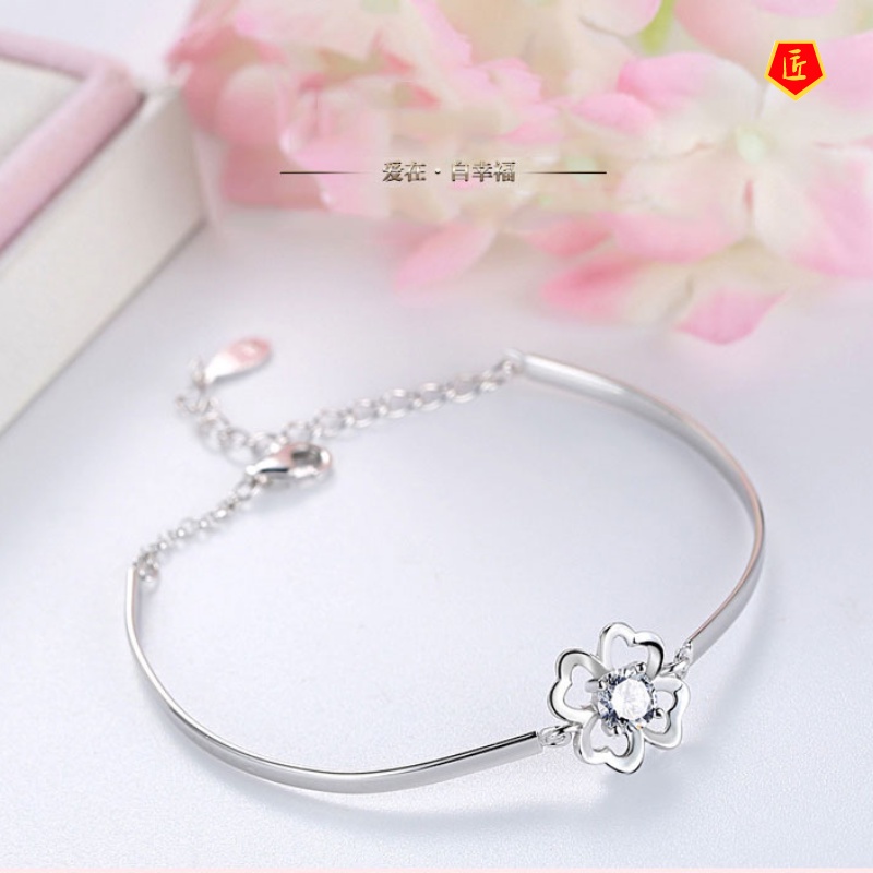 [Ready Stock]Korean Style Sweet Silver Clover Bracelet for Women