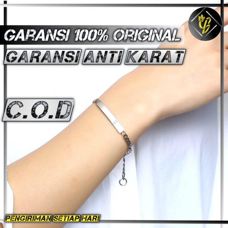 Gelang Titanium Anti Karat Wanita Pria Rantai Plat Silver Perak Emas Putih Asli Rante Cowok Cewek