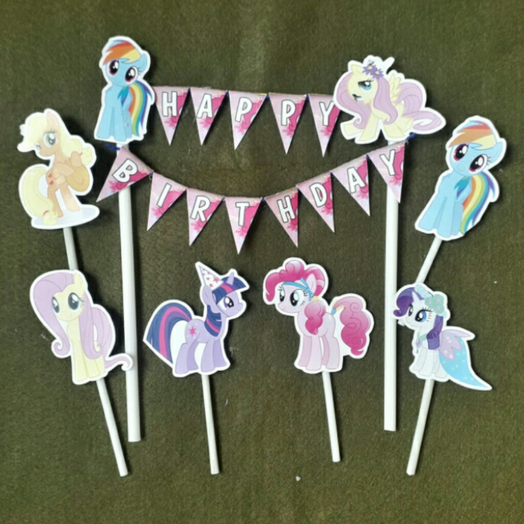 topper toper hiasan tusukan kue cake ulang tahun happy birthday karakter kuda poni my little pony