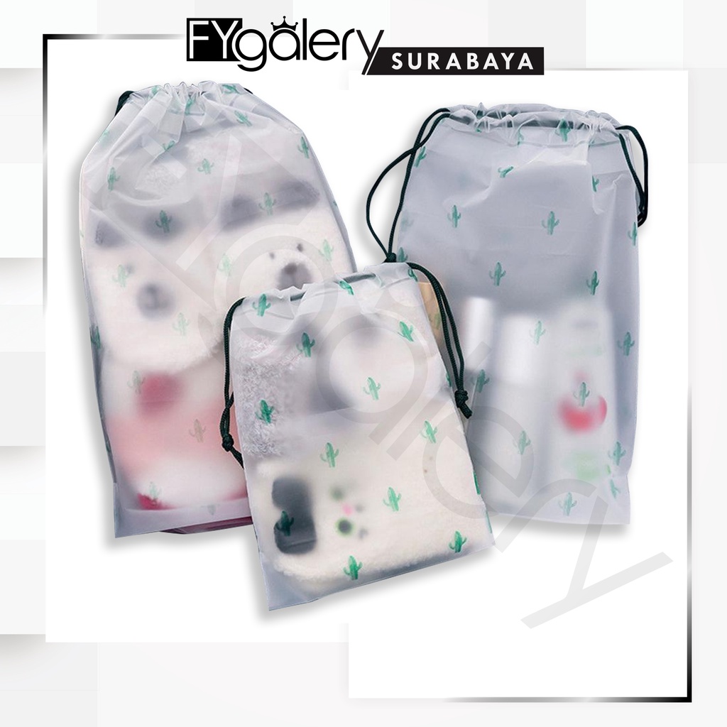 HL0072 Pouch Transparan Motif Karakter Tas Serut Travel Storage Bag Make Up Organizer Anti Air 1013