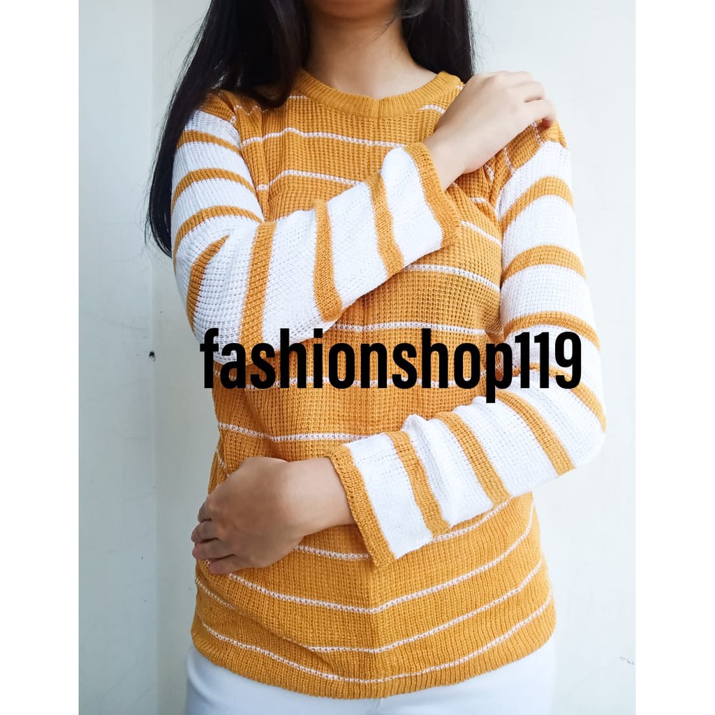 fashionshop119 Colorful Stripe Rajut / Rajut Strip / Salur Rajut / Atasan Wanita / Rajut Wanita (fs)