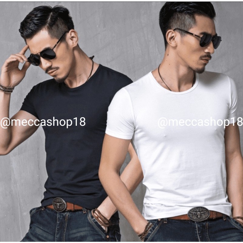 PROMO Baju Atasan Kaos Polos Oblong Pria Hitam Dan Putih Premium