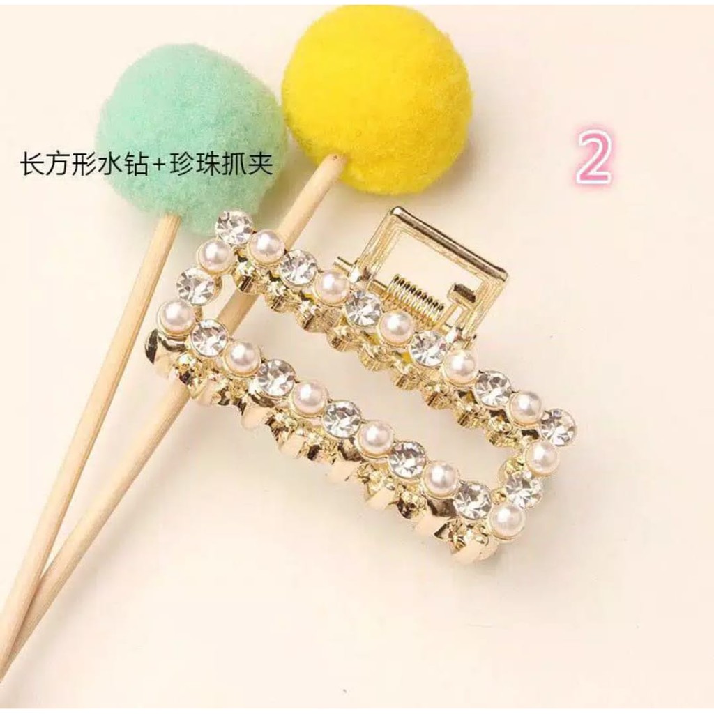 *ALIBABA1688*CODJepit Rambut Wanita korean Large Size Side Clip Pearl Hairpin Rhinestone Sweet Lovel