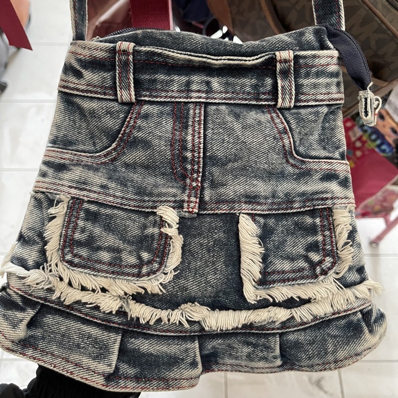 Tas Selempang Wanita Sling Bag Bahan Denim Jeans Bentuk Rok Lucu Unik Import Tanggulangin