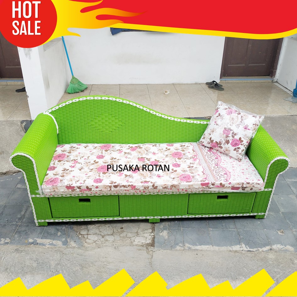 Kursi Sofa Lige Rotan Sintetis Laci Plus Busa Bantal