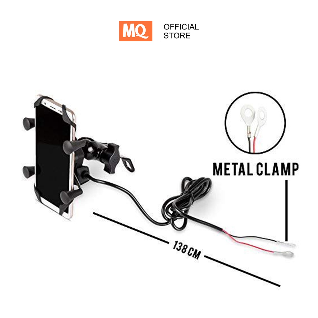 MQ Holder HP X-Grip + Charger USB Sepeda Motor