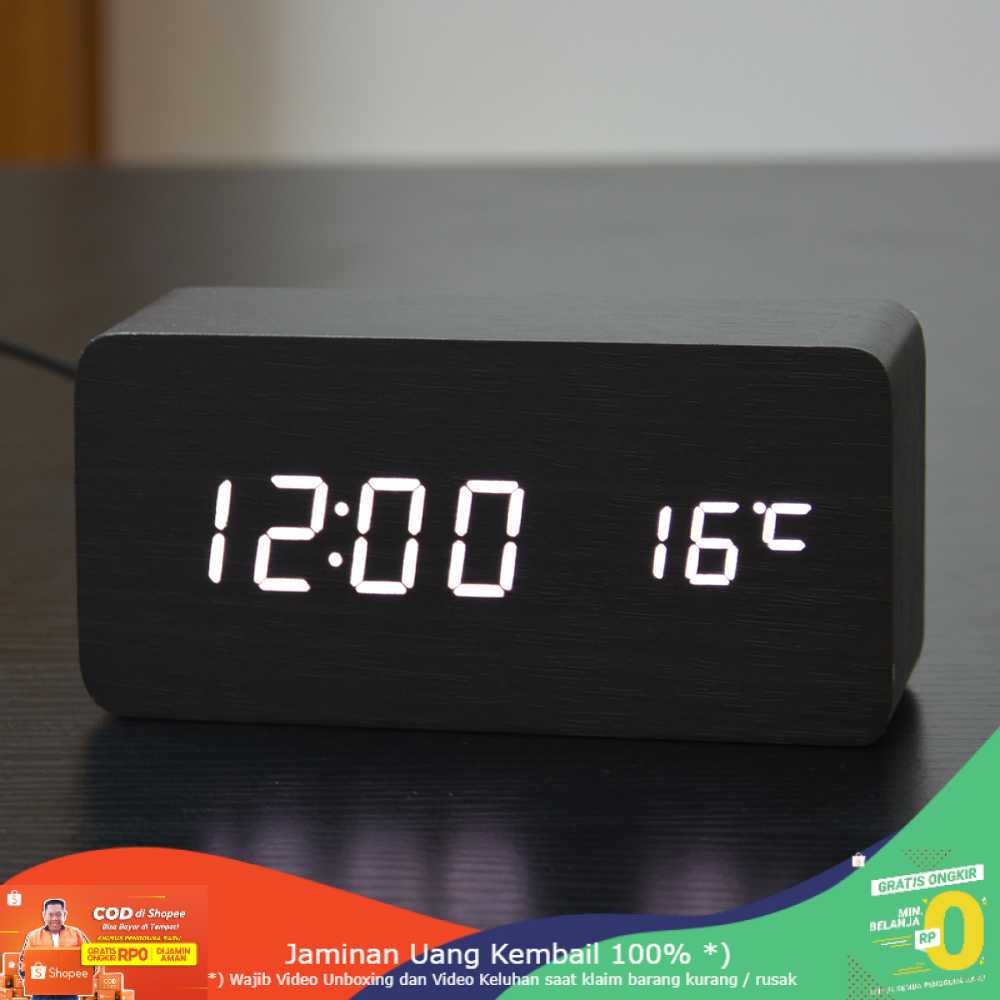 (BISA COD) RVOSTR Jam Alarm LED Wood