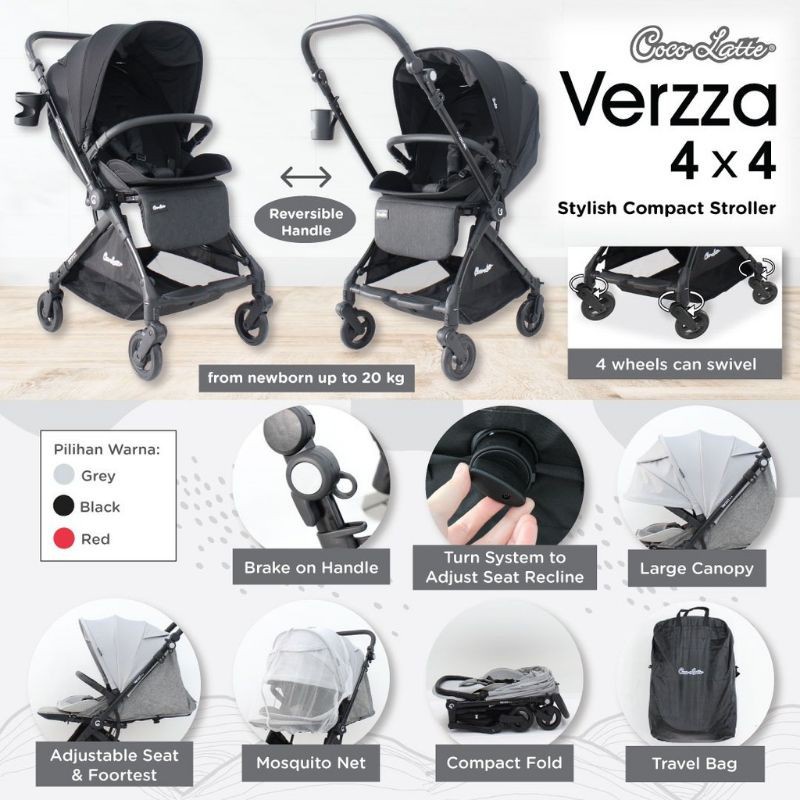 Stroller Baby Kereta Dorong Hadap Ibu Reversible Handle Cocolatte Verzza 4WD 21208