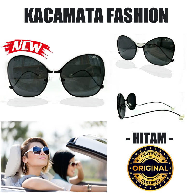 Kacamata Gaya Fashion Pria Wanita Big Eye Sunglasses Unisex Ujung Gagang Mutiara Terbaru Terlaris