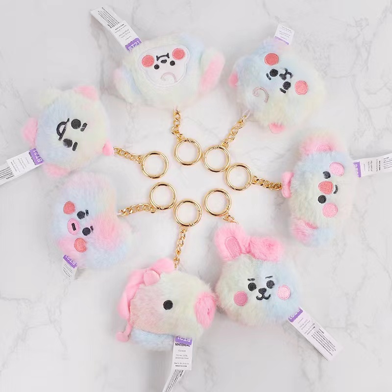 &lt; In Stock &gt; KPOP BTS BT21 Gantungan Kunci Gradien Lucu Mewah Lembut Mainan Boneka Keychain Tas Liontin