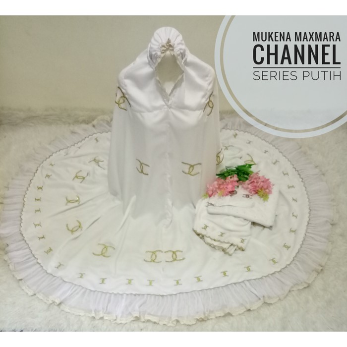 MY MUKENA CHANNEL MAXMARA PUTIH BORDIR BENANG EMAS SWAROVSKI MEWAH