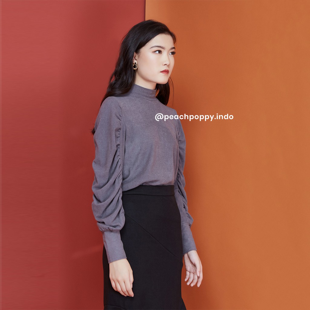 Peach Poppy Minji Top - Atasan Wanita Blouse Turtleneck Lengan Panjang Puff