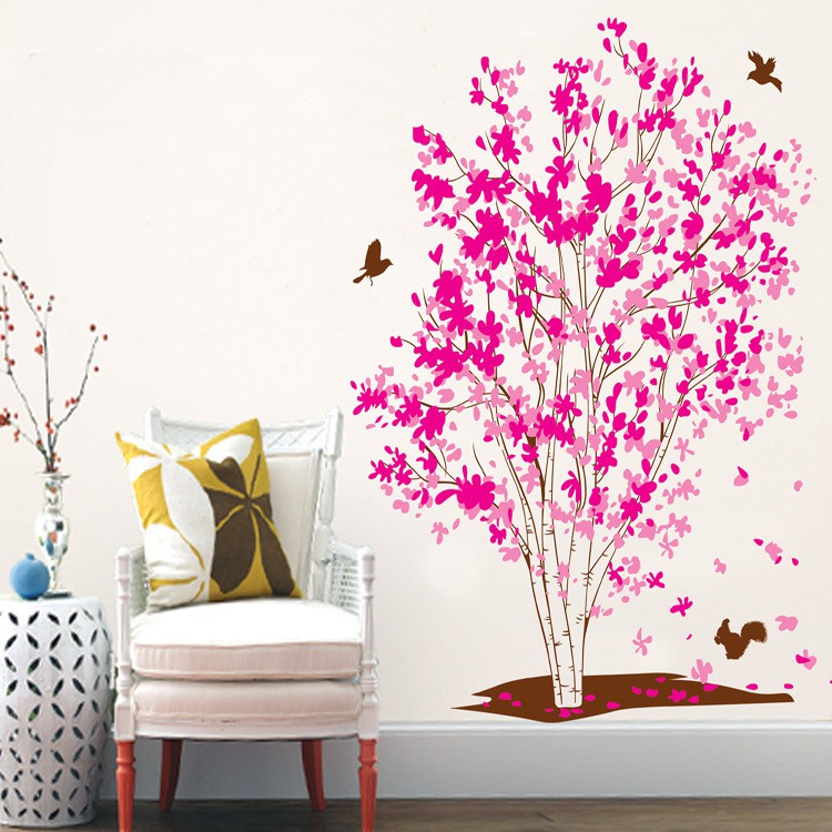 RELIZA WALL STICKER POHON SAKURA MERAH TREE XY1161 STIKER DINDINGo