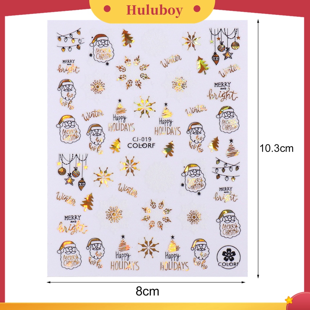Huluboy Huluboy♡ 3pcs / Set Stiker Kuku 3D Motif Natal Warna-Warni Untuk Manicure