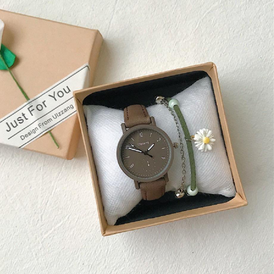 Jam Tangan Quartz Strap PU Analog Casual Gaya Retro Wanita & Pria Ulzzang Watch Korean Fashion JF083-COKLAT