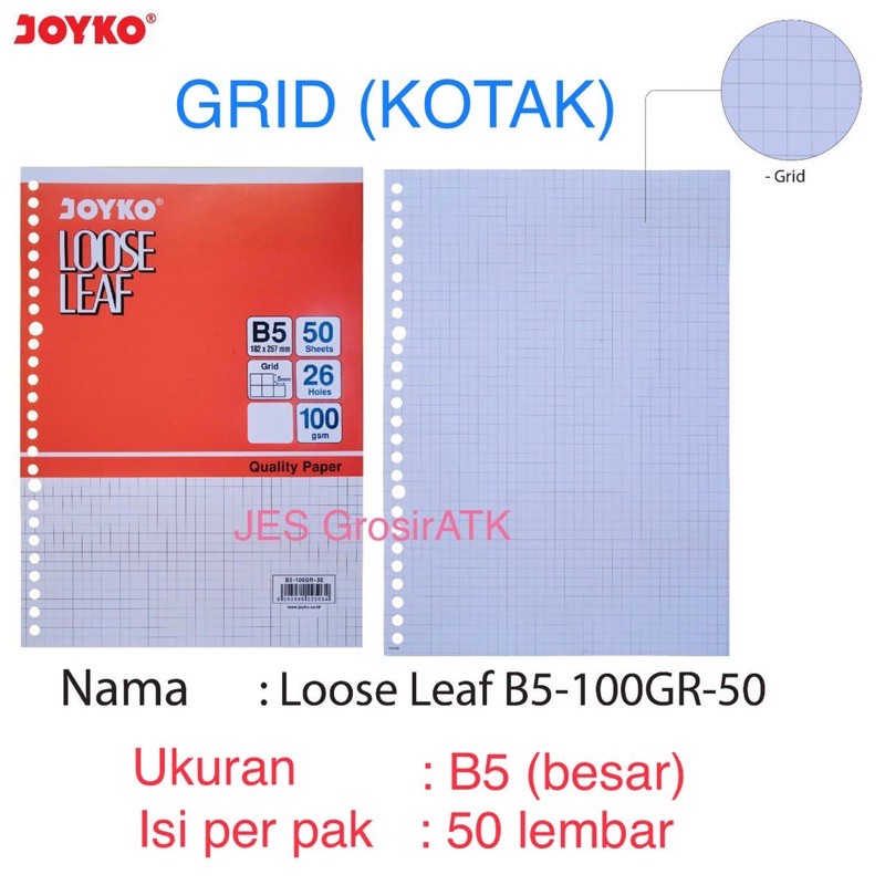 

Loose Leaf Isi File Joyko Grid /KOTAK B5 50 Lembar (Besar) [Pak]