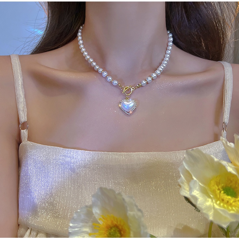 IFYOU Kalung Choker Mutiara Bentuk Hati Warna Silver Gaya Korea Untuk Wanita