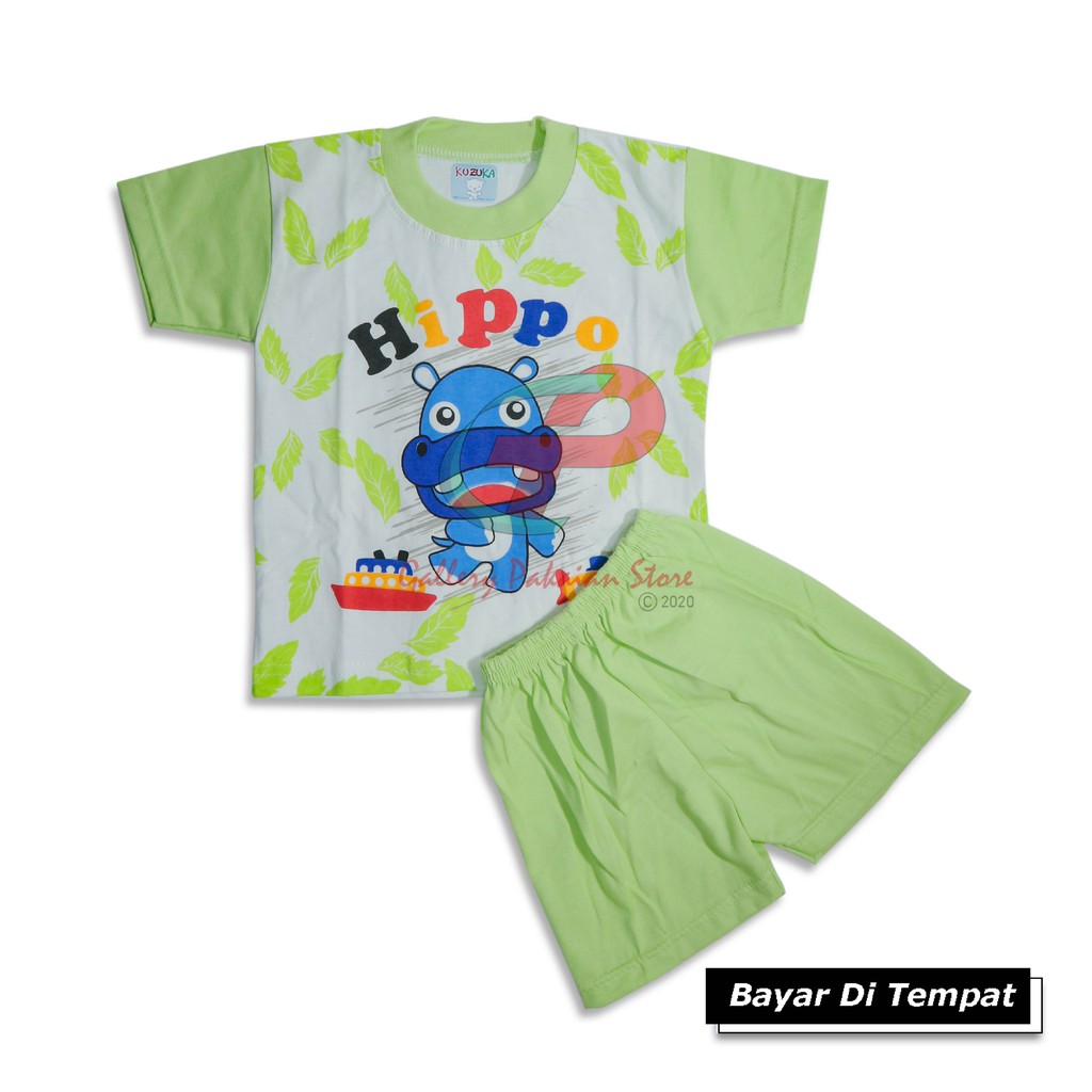 Baju Bayi Kuzuka Hippo baju stelan anak unisex usia 3-6 bulan bahan katun lembut termurah