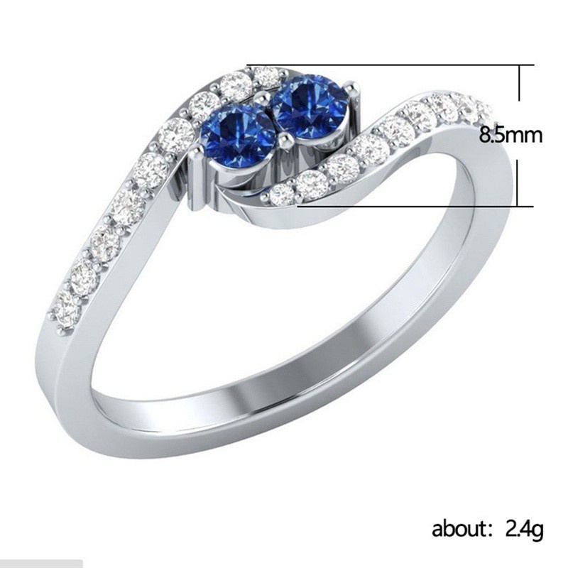 Cincin Wanita Lapis Silver Bentuk Hati Ganda Hias Cubic Zircon Untuk Hadiah Ulang Tahun / Pernikahan