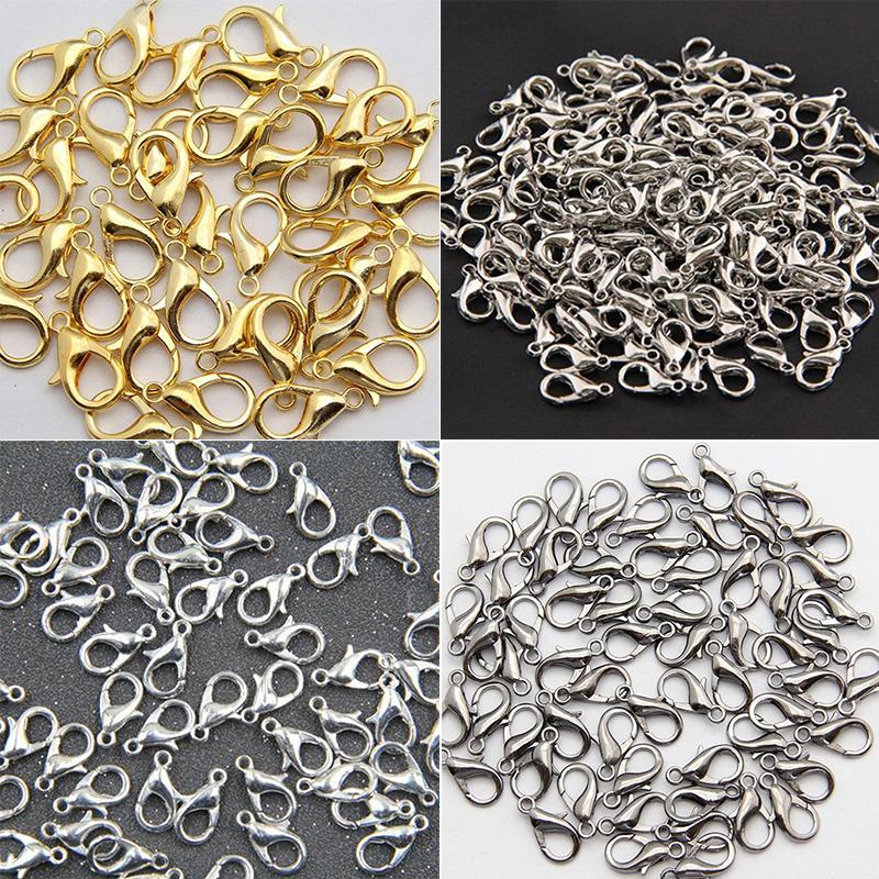 50pcs Lobster Clasp Model Longgar Ukuran 10-14mm Untuk Perhiasan Kalung Gelang