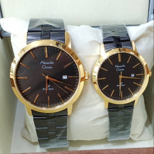 JAM TANGAN ORIGINAL COUPLE ALEXANDRE CHRISTIE AC1007 black gold