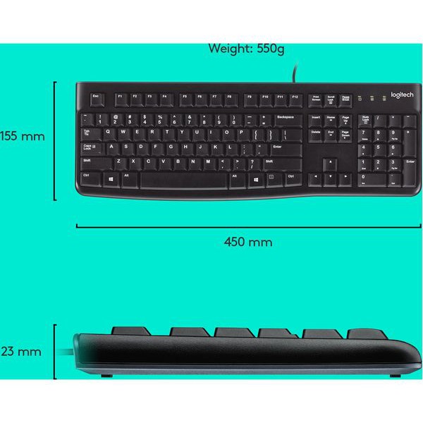 Keyboard mouse logitech wired usb 2.0 combo bundle membrane fullsize optical 1000dpi mk-120 mk120 Original