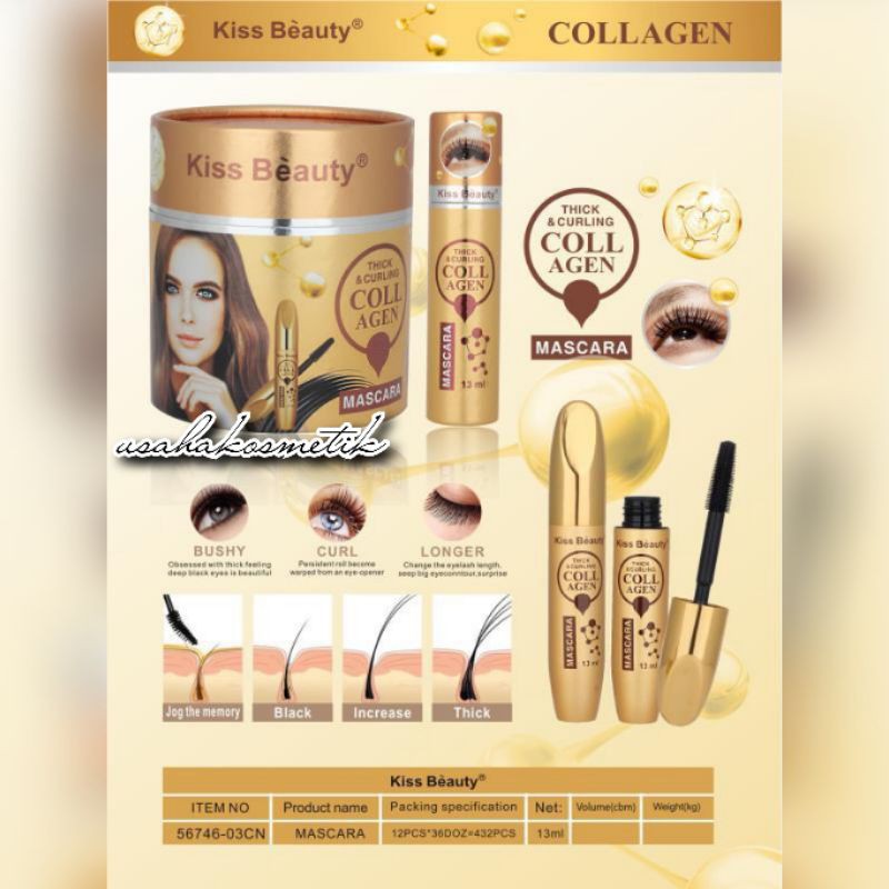 ECER MASCARA SUPER HITAM  WATERPROOF COLLAGEN KISS BEAUTY 13ML NO.56746