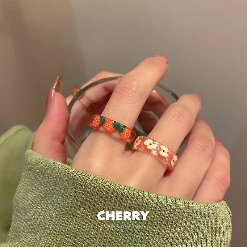 Cincin Bahan Akrilik Transparan Motif Buah