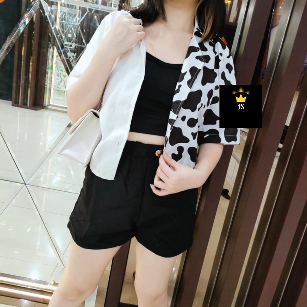 JS FASHION KEMEJA TWO TONE/KEMEJA CROP/KEM CROP/KEMEJA