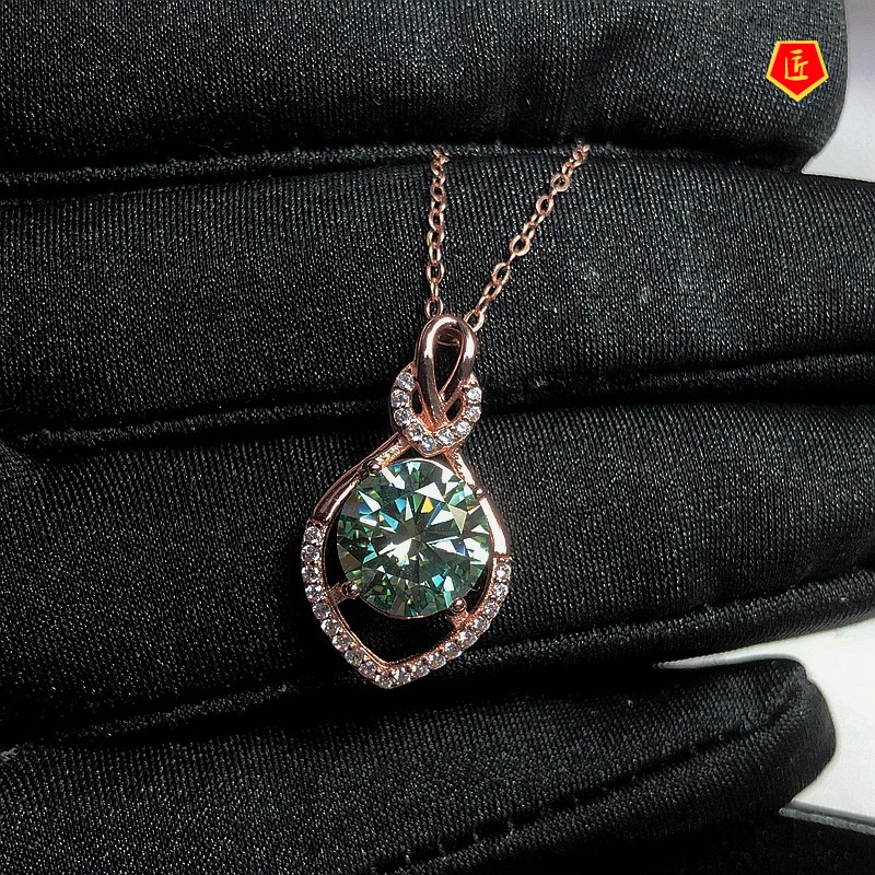 [Ready Stock]Pt950 Heart-Shaped Blue-Green Zircon Necklace for Women Elegant Fashion