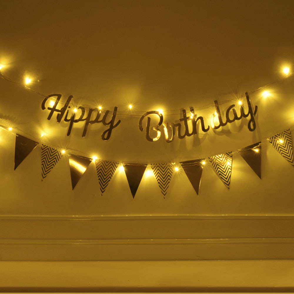 Banner Bendera Segitiga Motif Happy Birthday Warna-Warni Dengan 30 Lampu LED Ukuran 3M Untuk Dekorasi